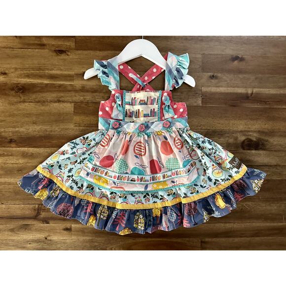 Matilda Jane Wonderment Bike Path Knot Dress Sleeveless Blue Pink Green Apple 2 - Picture 2 of 9